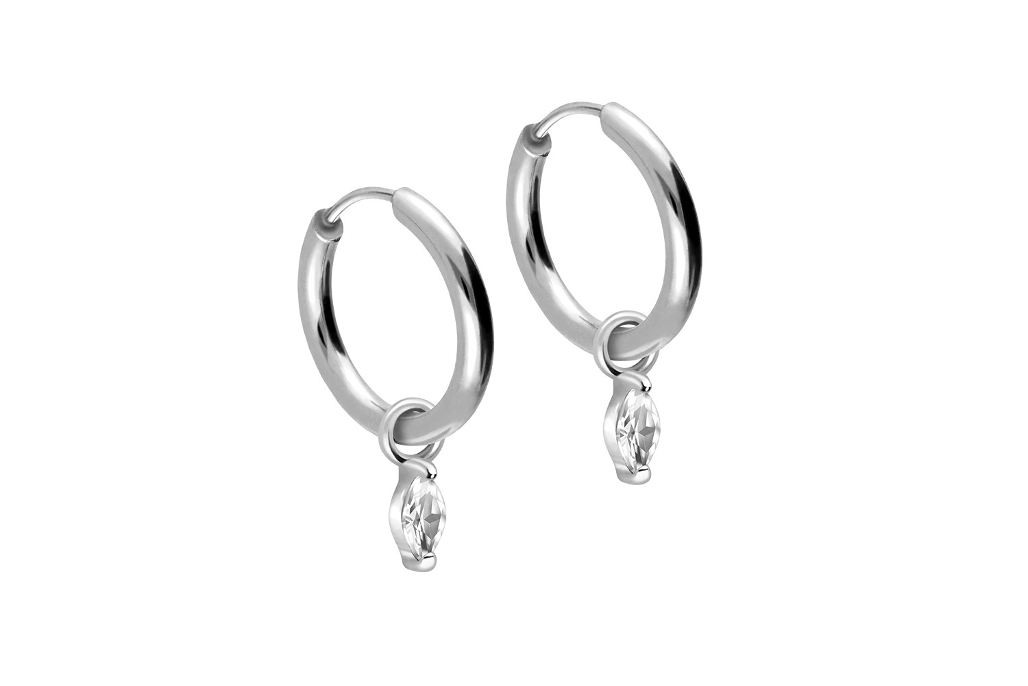 Chirurgenstahl Ohrclicker Creolen EINGEFASSTER OVALER KRISTALL von Piercingline